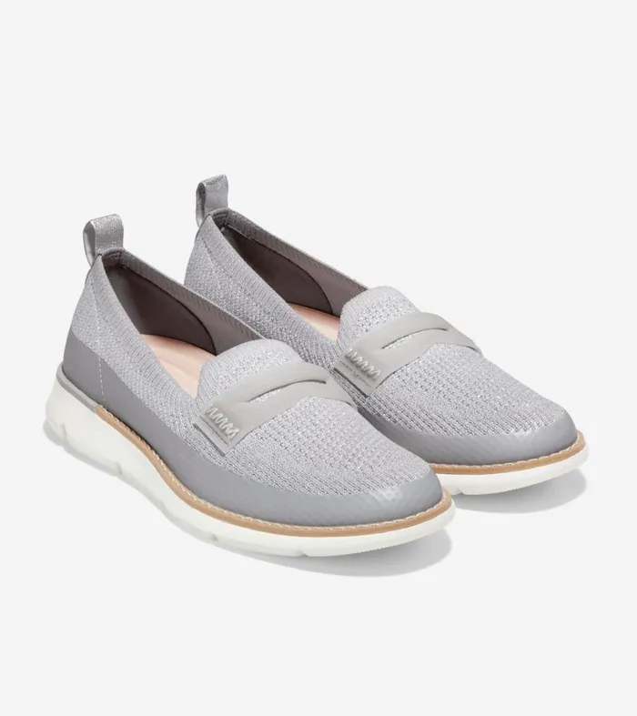 Flats and SlipOns Women Cole Haan 4ZERGRAND Loafer Microchipsilverwhite Stitchlite