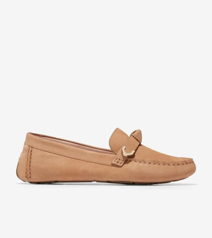 Flats and SlipOns Women Cole Haan Evelyn Bow Driver Birch Beige Nubuck