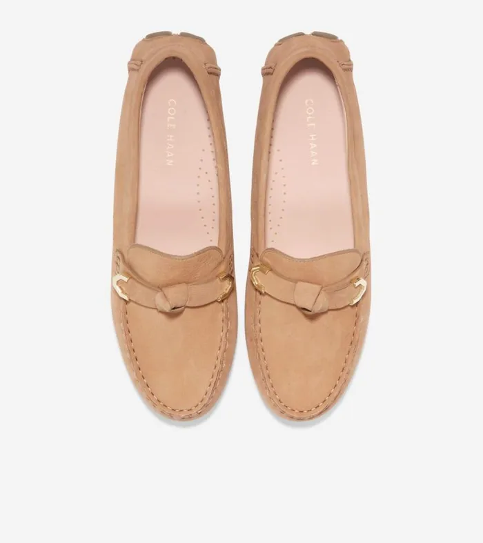 Flats and SlipOns Women Cole Haan Evelyn Bow Driver Birch Beige Nubuck