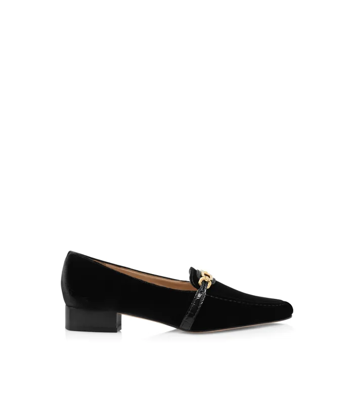Flats Women TOM FORD VELVET AND GLOSSY STAMPED CROCODILE LEATHER WHITNEY LOAFER Black
