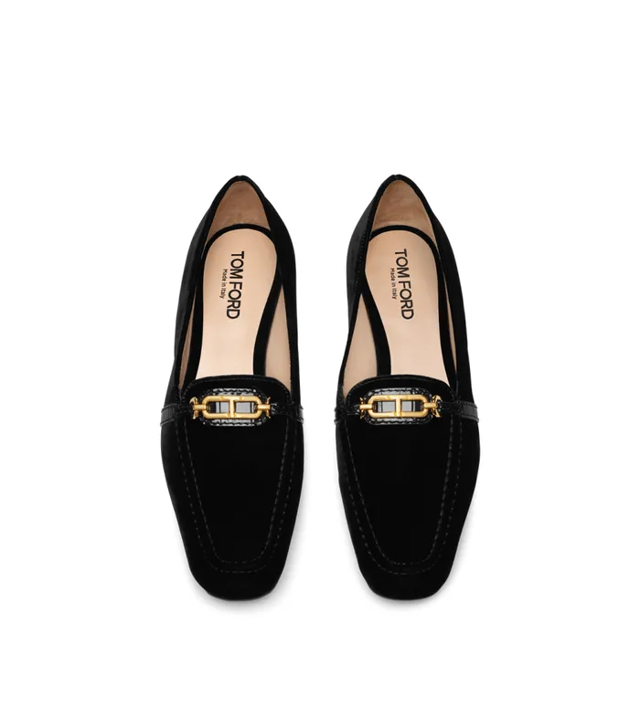 Flats Women TOM FORD VELVET AND GLOSSY STAMPED CROCODILE LEATHER WHITNEY LOAFER Black Flats Women TOM FORD VELVET AND GLOSSY STAMPED CROCODILE LEATHER WHITNEY LOAFER Black