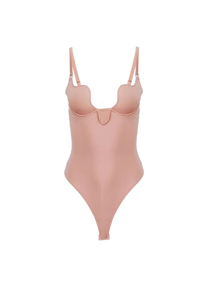Fleur Du Mal Bodysuits Le Stretch Micro Seduce UPlunge Bodysuit Tan 8211 Women