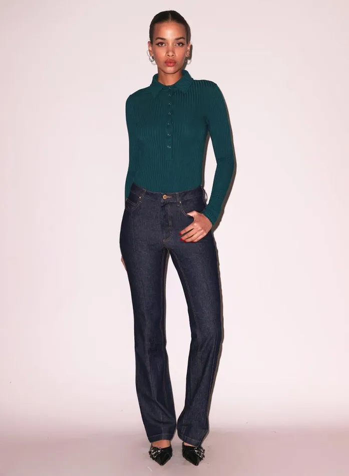 Fleur Du Mal Bodysuits Rib Collared Bodysuit Evergreen 8211 Women Fleur Du Mal Bodysuits Rib Collared Bodysuit Evergreen 8211 Women