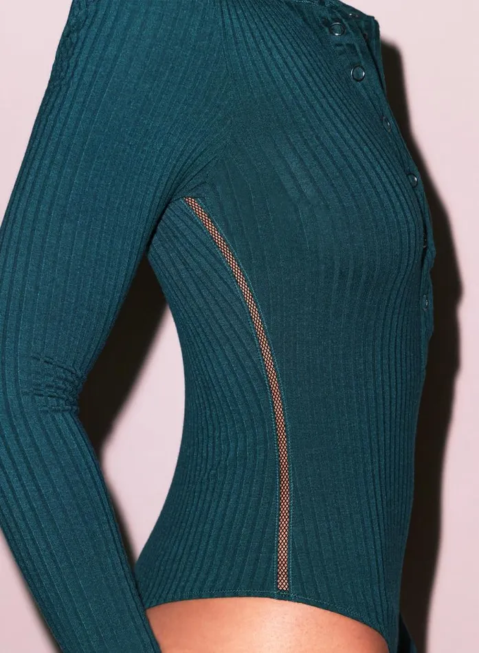 Fleur Du Mal Bodysuits Rib Collared Bodysuit Evergreen 8211 Women Fleur Du Mal Bodysuits Rib Collared Bodysuit Evergreen 8211 Women