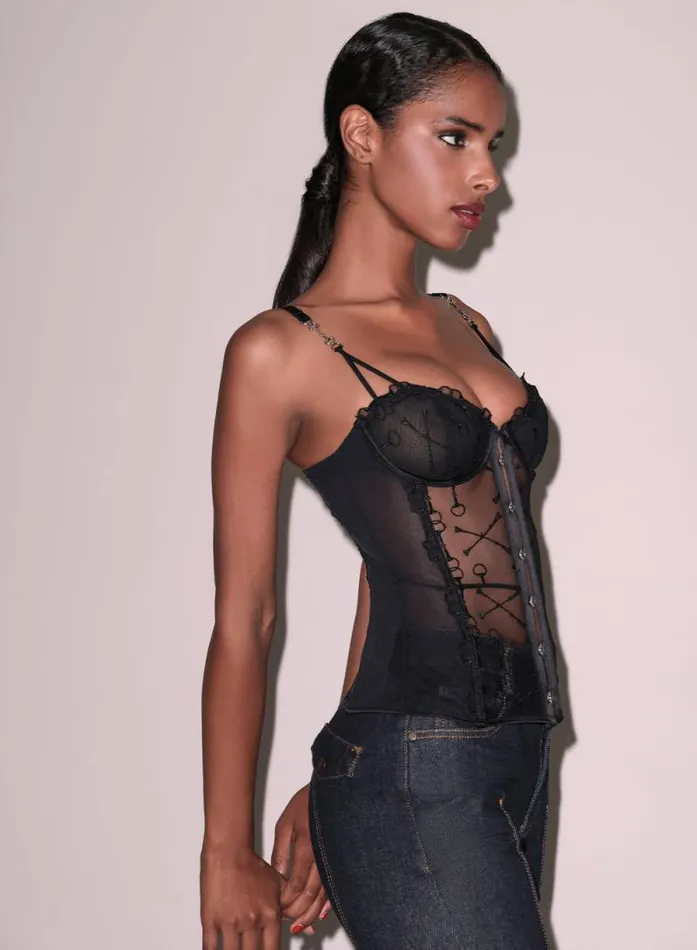 Fleur Du Mal Bustiers and Bra Tops Equestrian Embroidery Basque Black Black 8211 Women Fleur Du Mal Bustiers and Bra Tops Equestrian Embroidery Basque Black Black 8211 Women