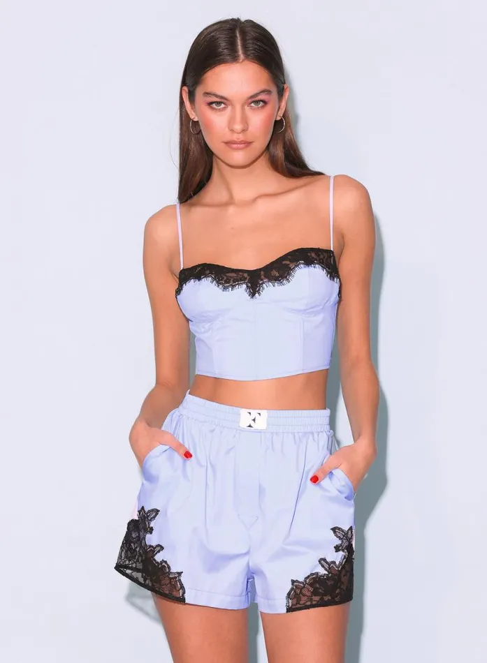 Fleur Du Mal Bustiers and Bra Tops Poplin and Lace Bustier Ice Blue 8211 Women Fleur Du Mal Bustiers and Bra Tops Poplin and Lace Bustier Ice Blue 8211 Women
