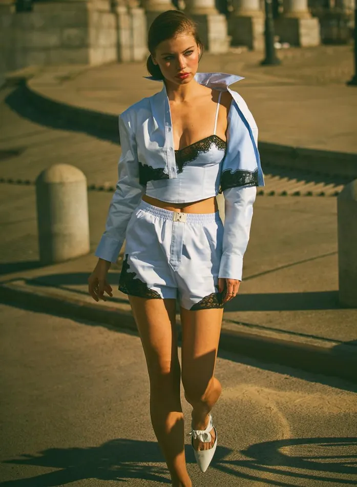 Fleur Du Mal Bustiers and Bra Tops Poplin and Lace Bustier Ice Blue 8211 Women Fleur Du Mal Bustiers and Bra Tops Poplin and Lace Bustier Ice Blue 8211 Women