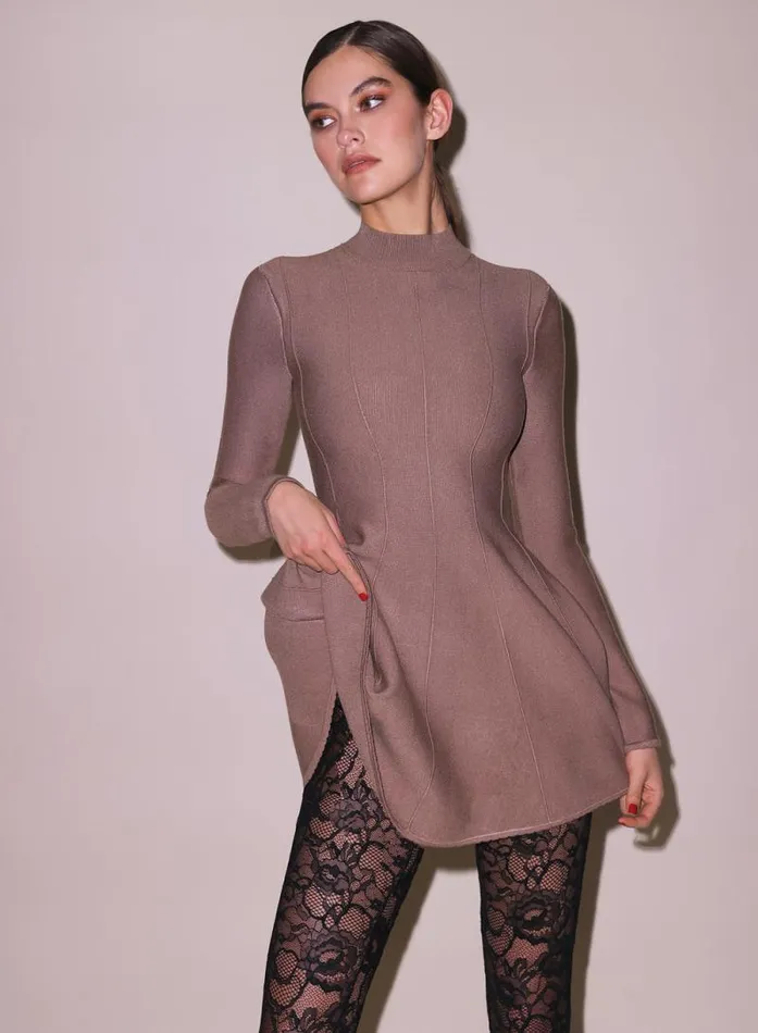 Fleur Du Mal Dresses Long Sleeve Flared Corset Dress Latte 8211 Women