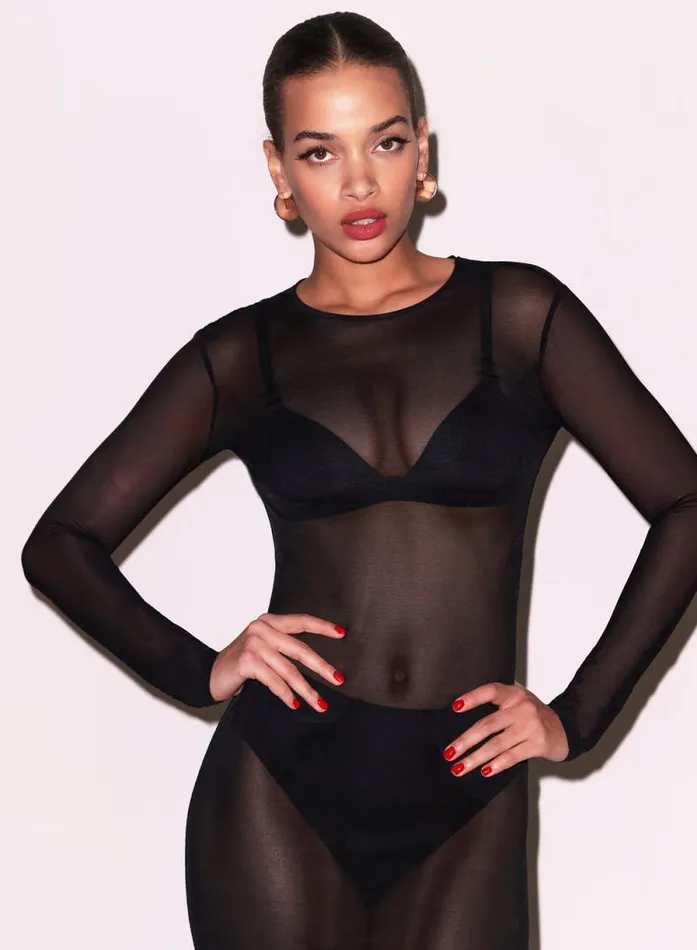 Fleur Du Mal Dresses Mesh Long Sleeve Midi Dress Black 8211 Women Fleur Du Mal Dresses Mesh Long Sleeve Midi Dress Black 8211 Women