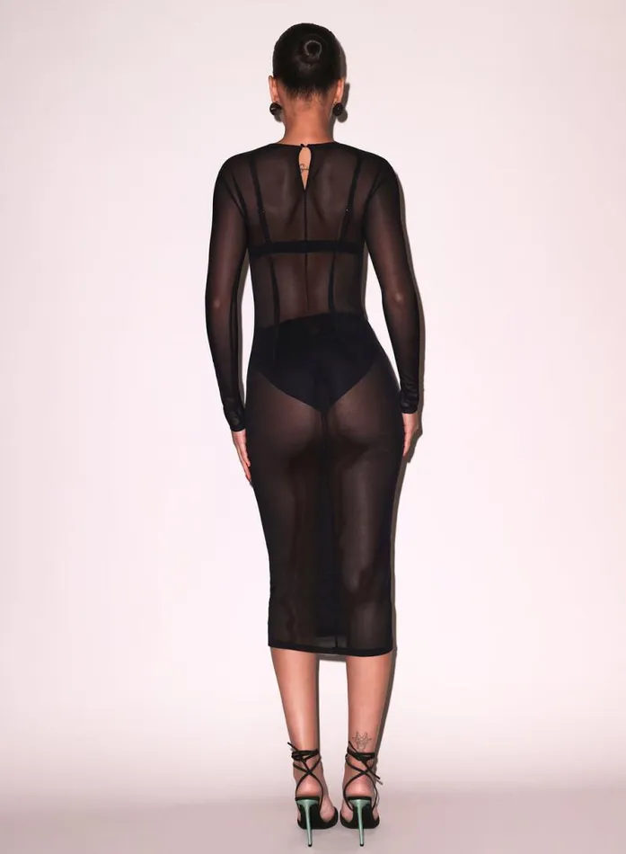 Fleur Du Mal Dresses Mesh Long Sleeve Midi Dress Black 8211 Women Fleur Du Mal Dresses Mesh Long Sleeve Midi Dress Black 8211 Women