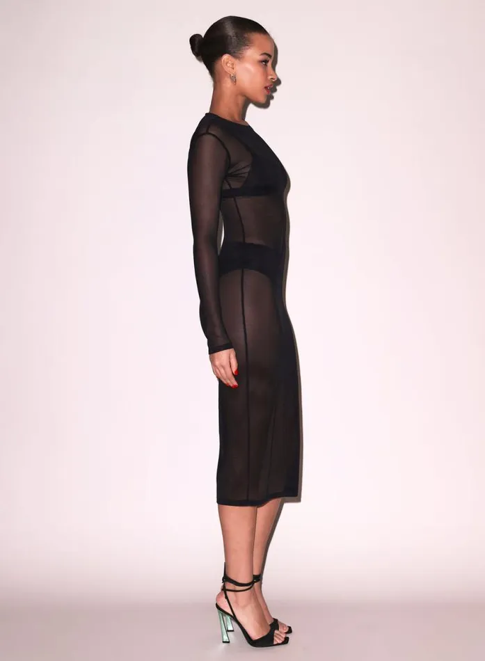 Fleur Du Mal Dresses Mesh Long Sleeve Midi Dress Black 8211 Women Fleur Du Mal Dresses Mesh Long Sleeve Midi Dress Black 8211 Women