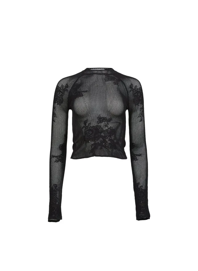Fleur Du Mal Knitwear Lace Pointelle Long Sleeve Top Black 8211 Women Fleur Du Mal Knitwear Lace Pointelle Long Sleeve Top Black 8211 Women