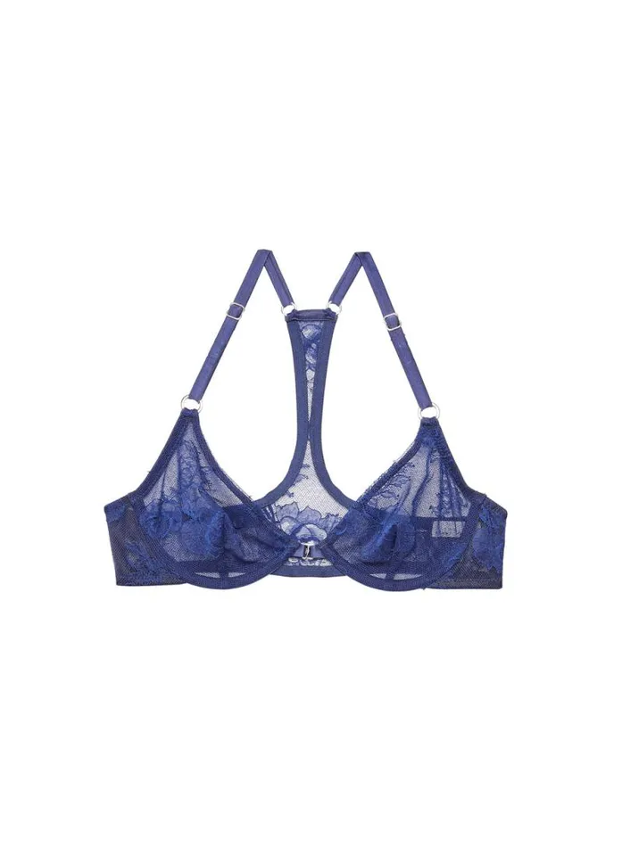 Fleur Du Mal Loungewear Bouquet Lace Racerback Demi Bra Midnight Navy 8211 Women Fleur Du Mal Loungewear Bouquet Lace Racerback Demi Bra Midnight Navy 8211 Women