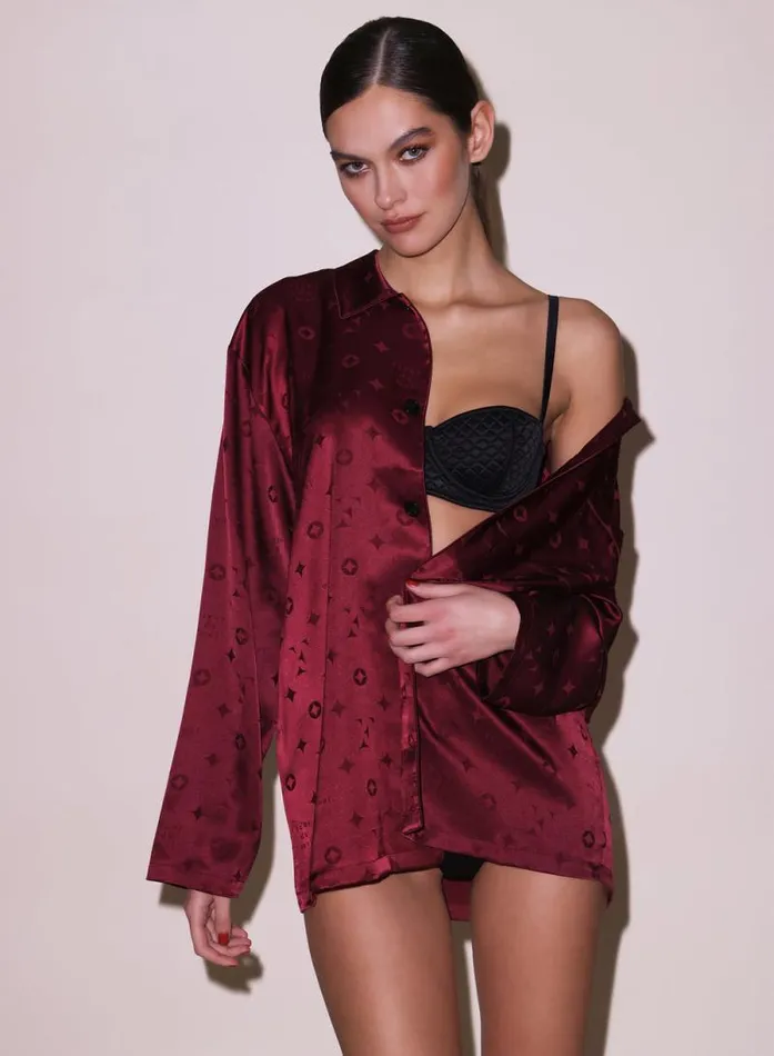 Fleur Du Mal Sleepwear Silk Jacquard PJ Top Barolo 8211 Women Fleur Du Mal Sleepwear Silk Jacquard PJ Top Barolo 8211 Women
