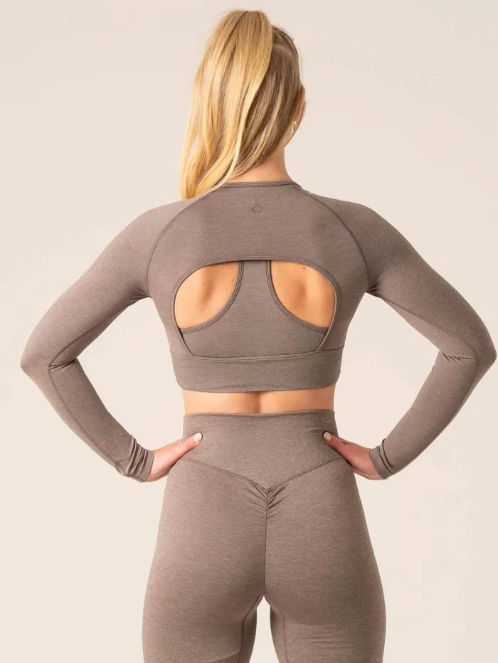 Focus Seamless Long Sleeve Top 8211 Taupe Marl Women Ryderwear Tops