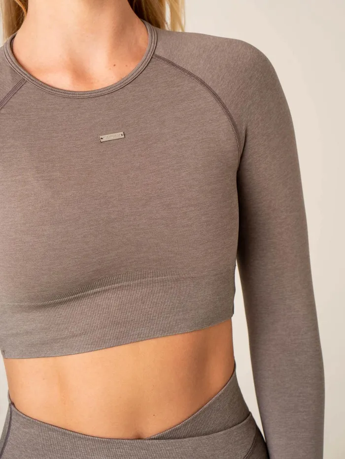 Focus Seamless Long Sleeve Top 8211 Taupe Marl Women Ryderwear Tops