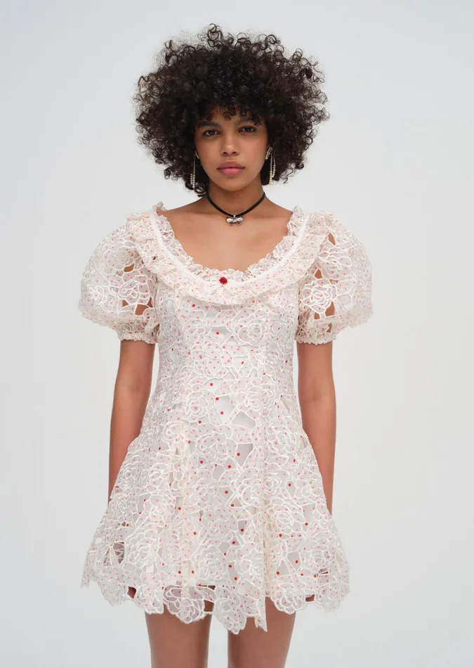 For Love and Lemons Aphrodite Embroidered Mini Dress Women Dresses