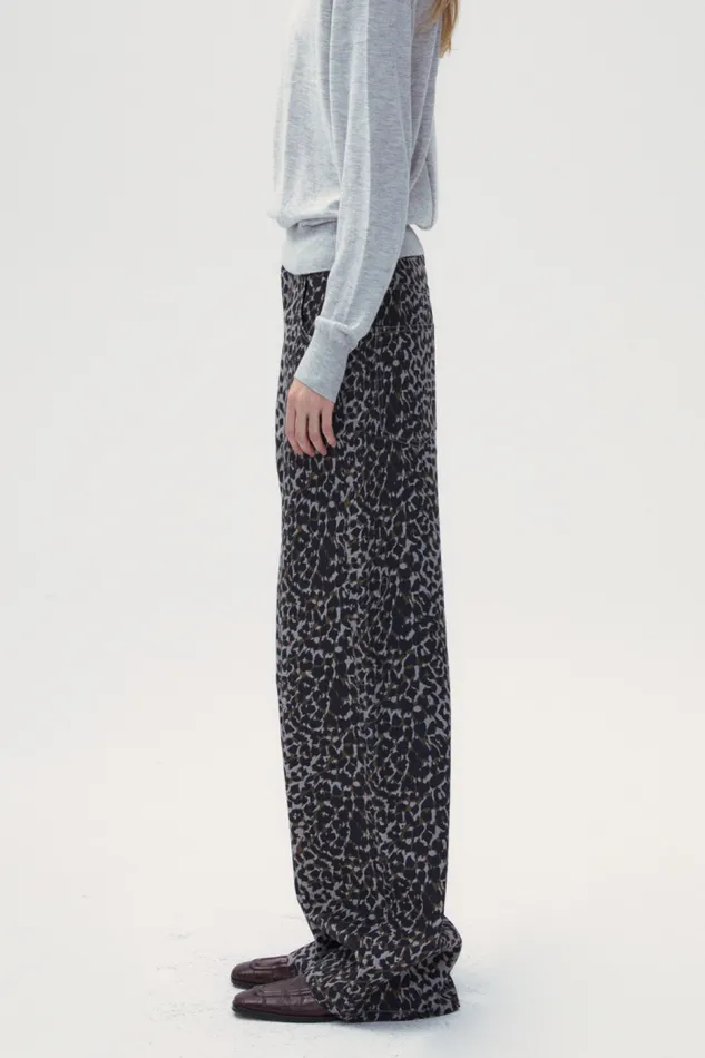 Front Row Shop Bottoms Women Gray Leopard Wide Leg Denim Jeans