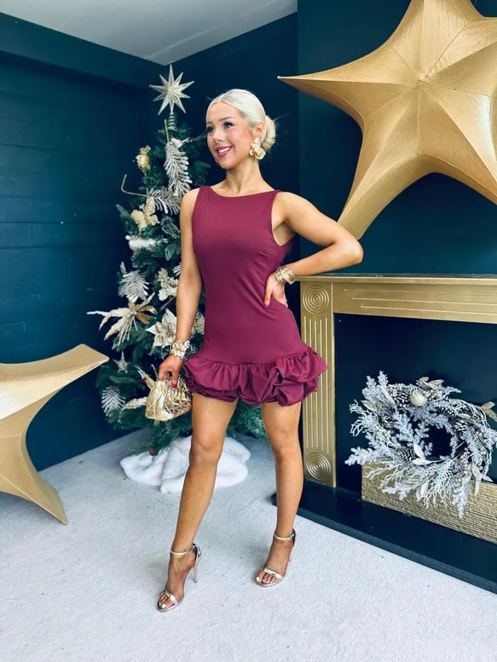 Gabi Detailed Mini Dress Burgundy Womens Canella Lane Evening Dress