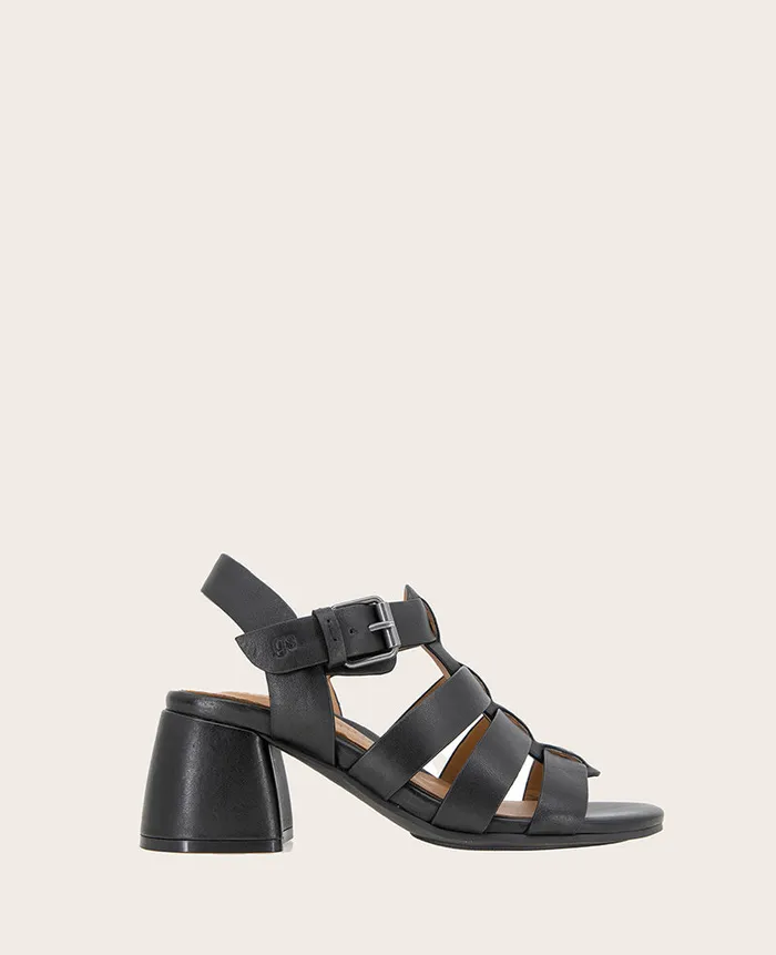 GENTLE SOULS 8211 Margarite Heel Sandal Black Leather Women Kenneth Cole Sandals and Wedges