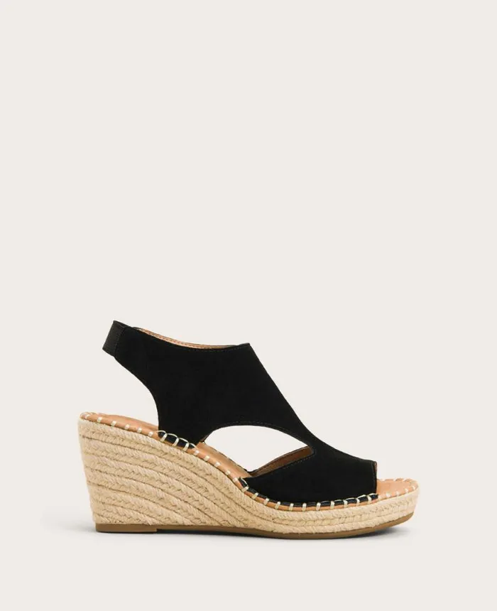 GENTLE SOULS Cody Suede Esparille Wedge Black Women Kenneth Cole Sandals and Wedges