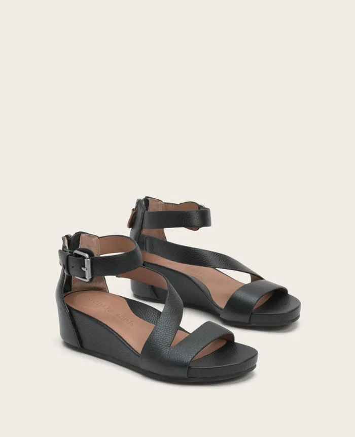 GENTLE SOULS Gwen Leather Wedge Sandal Black Women Kenneth Cole Sandals and Wedges GENTLE SOULS Gwen Leather Wedge Sandal Black Women Kenneth Cole Sandals and Wedges