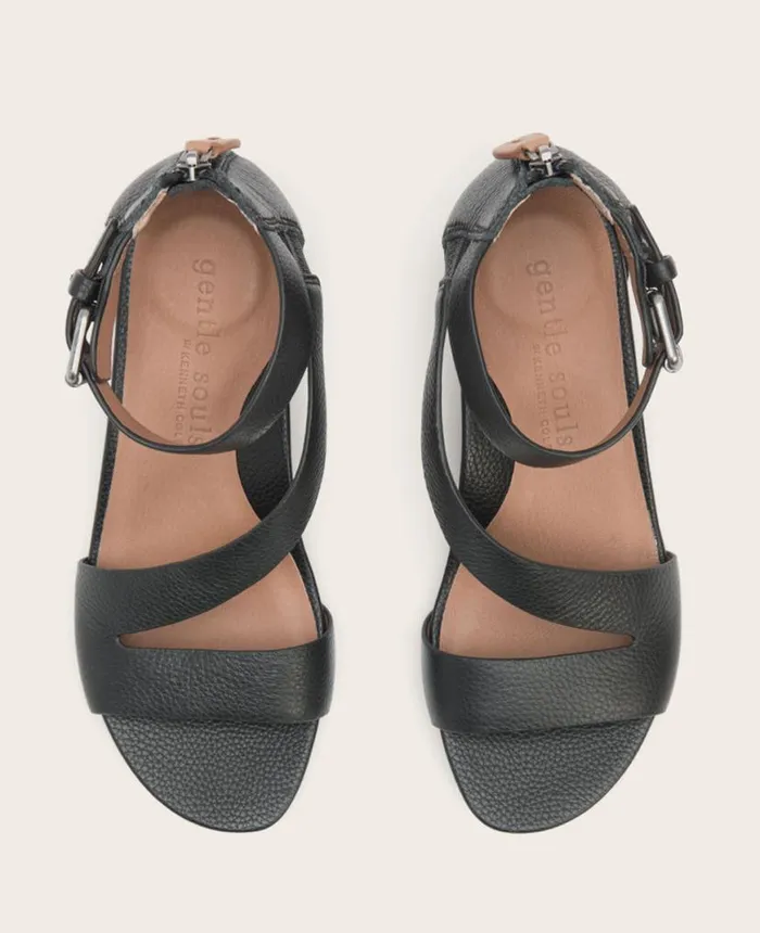 GENTLE SOULS Gwen Leather Wedge Sandal Black Women Kenneth Cole Sandals and Wedges GENTLE SOULS Gwen Leather Wedge Sandal Black Women Kenneth Cole Sandals and Wedges
