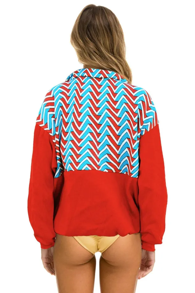 GEO ZIG BOLT EMBROIDERY FLEECE HALF ZIP COLOR BLOCK SWEATSHIRT 8211 RED BLUE Women Aviator Nation Sweatshirts