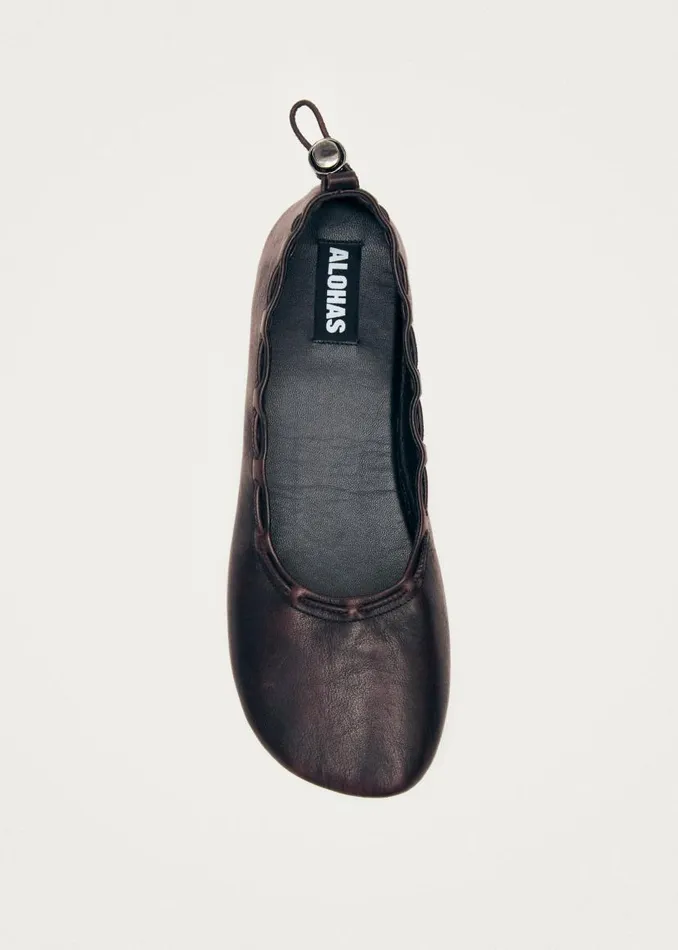 Gill Brushed Burgundy Leather Ballet Flats Women ALOHAS Ballet Flats