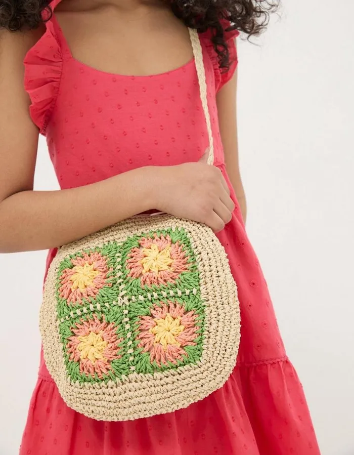 Girls Accessories FatFace Crochet Straw Bag Natural