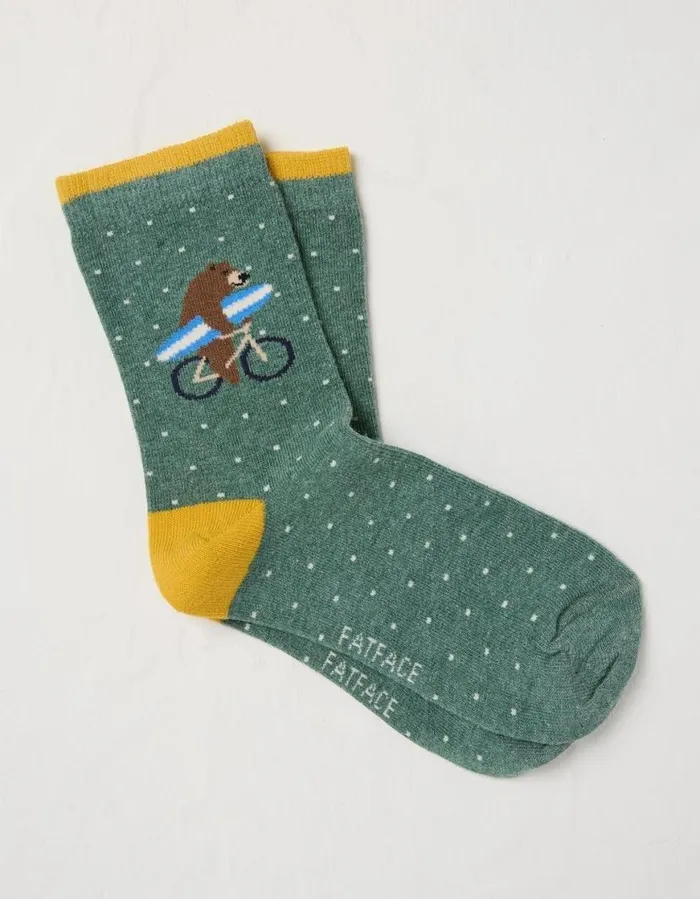 GirlsBoys Socks FatFace 1 Pack Bear Socks Light Green Marl