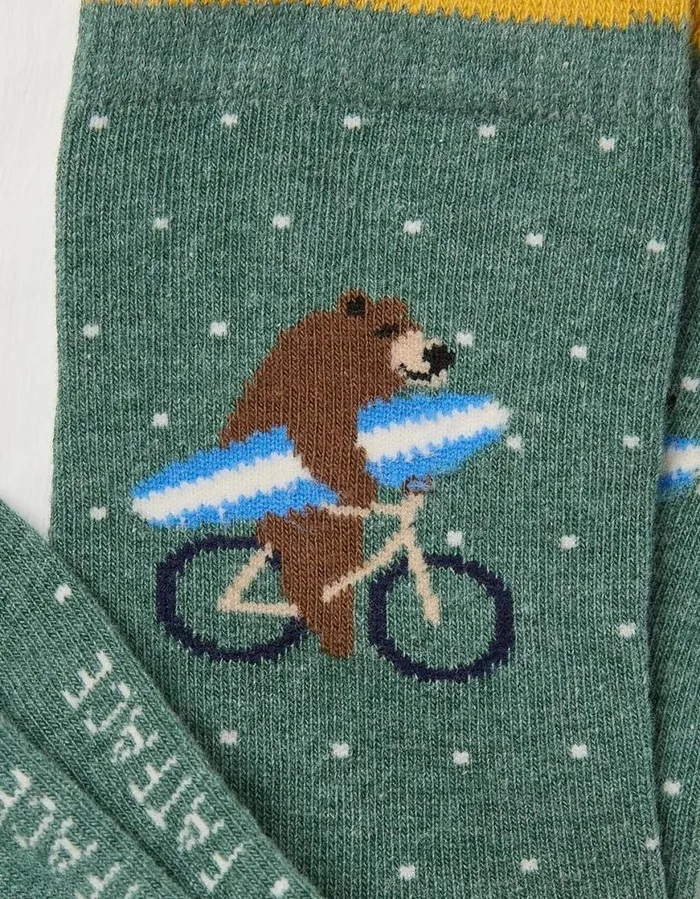 GirlsBoys Socks FatFace 1 Pack Bear Socks Light Green Marl