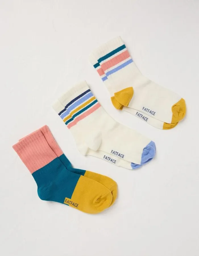 GirlsBoys Socks FatFace 3 Pack Sport Socks Multi