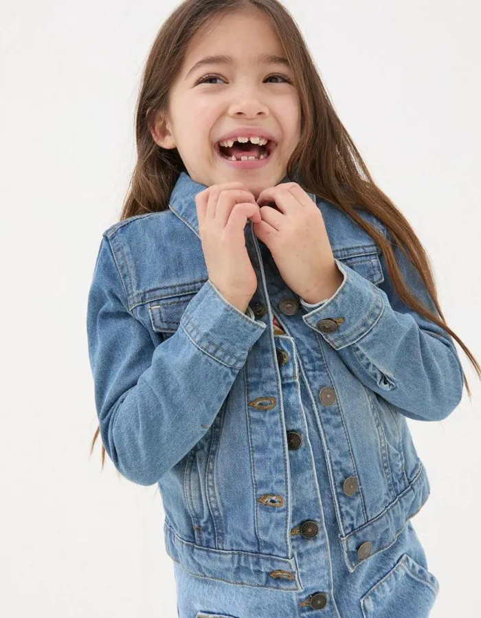 Girls Coats and Jackets FatFace Plain Denim Jacket Denim Blue