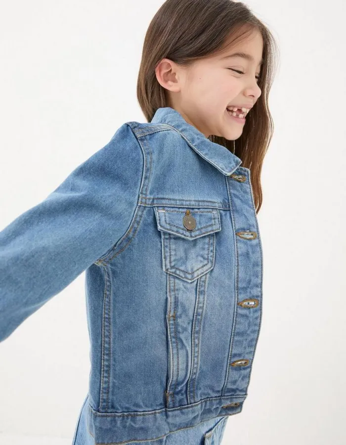 Girls Coats and Jackets FatFace Plain Denim Jacket Denim Blue