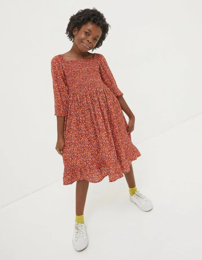 Girls Dresses Skirts and Jumpsuits FatFace Adele Floral Printed Dress Washed Red