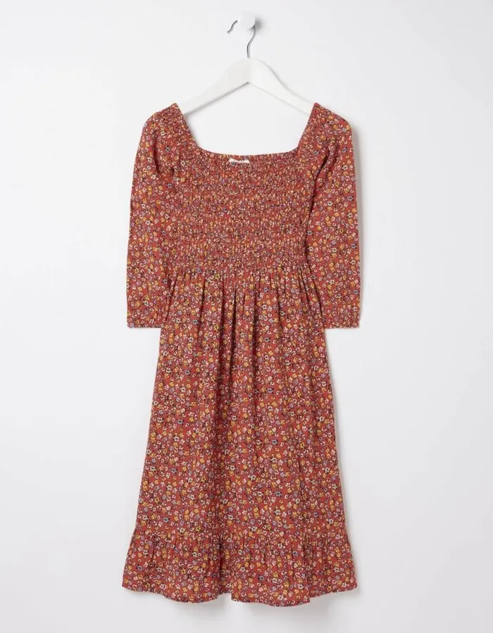 Girls Dresses Skirts and Jumpsuits FatFace Adele Floral Printed Dress Washed Red