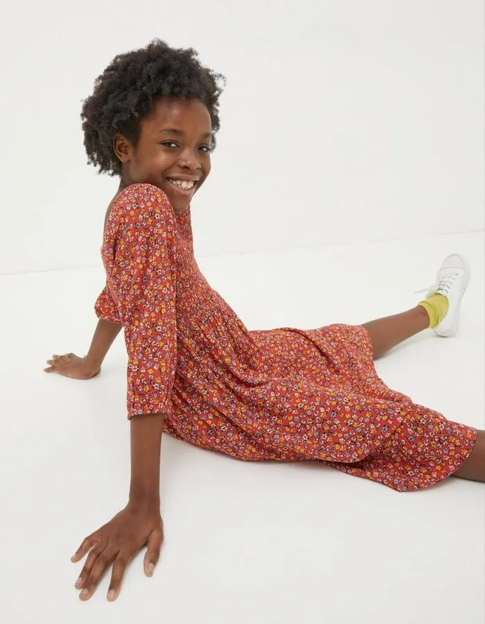 Girls Dresses Skirts and Jumpsuits FatFace Adele Floral Printed Dress Washed Red