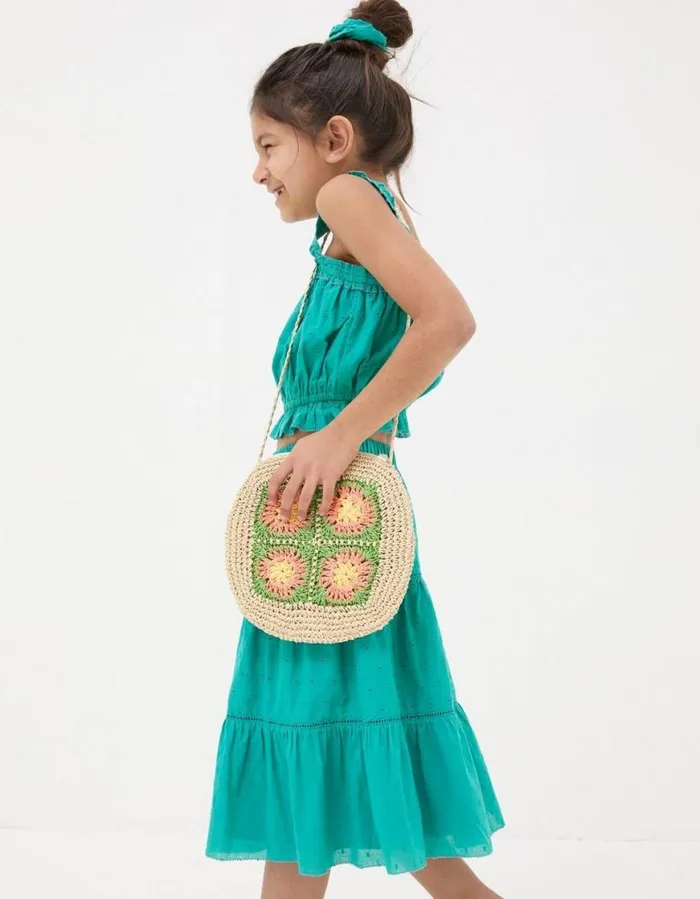 Girls Dresses Skirts and Jumpsuits FatFace Broderie Skirt and Top Set Teal Green