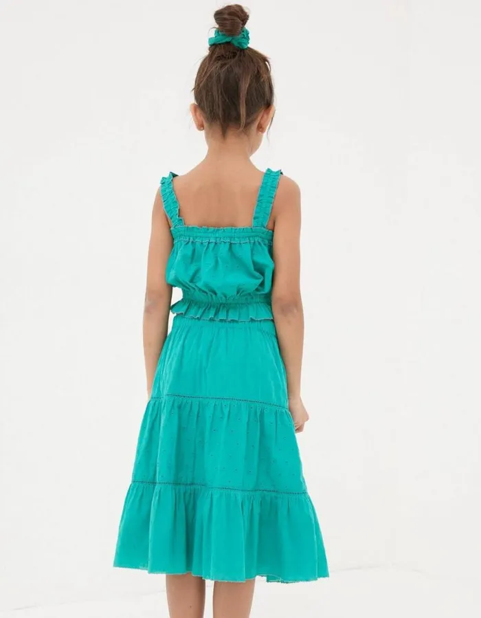 Girls Dresses Skirts and Jumpsuits FatFace Broderie Skirt and Top Set Teal Green