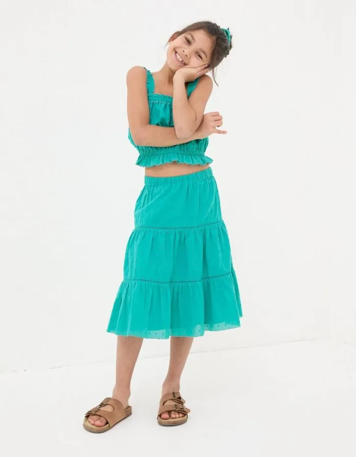 Girls Dresses Skirts and Jumpsuits FatFace Broderie Skirt and Top Set Teal Green