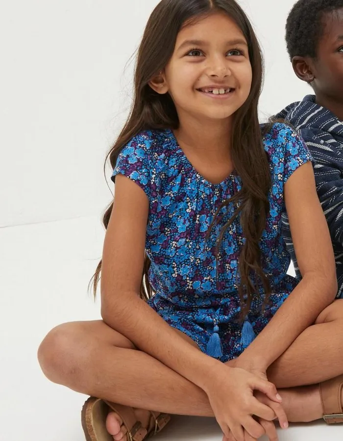 Girls Dresses Skirts and Jumpsuits FatFace Ink Floral Printed Playsuit Blue