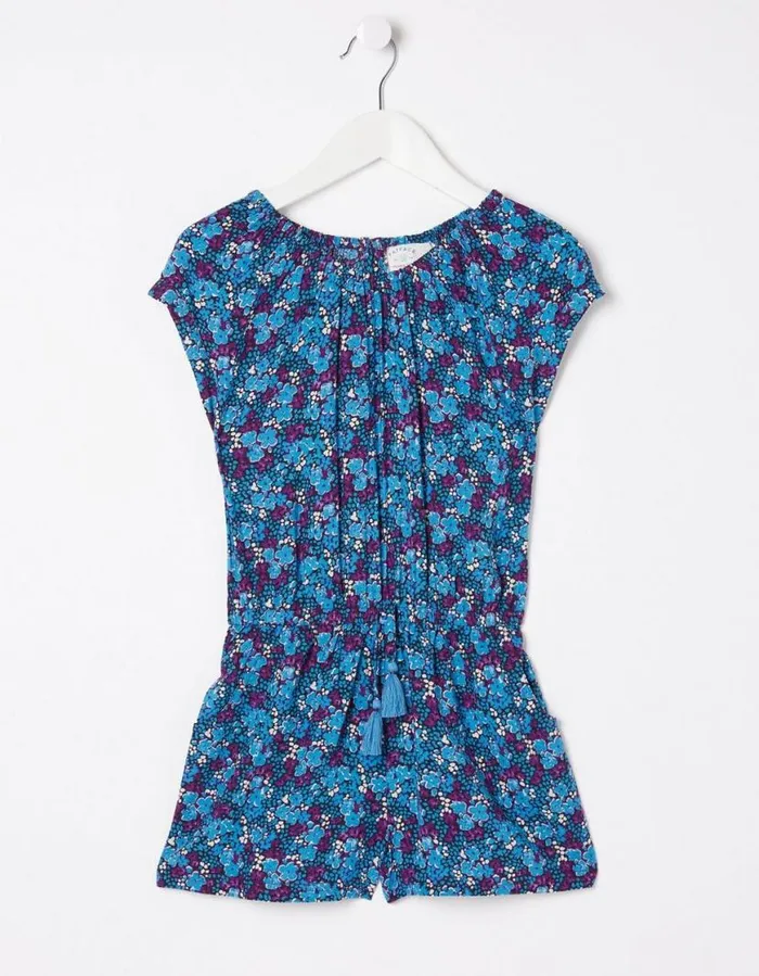 Girls Dresses Skirts and Jumpsuits FatFace Ink Floral Printed Playsuit Blue