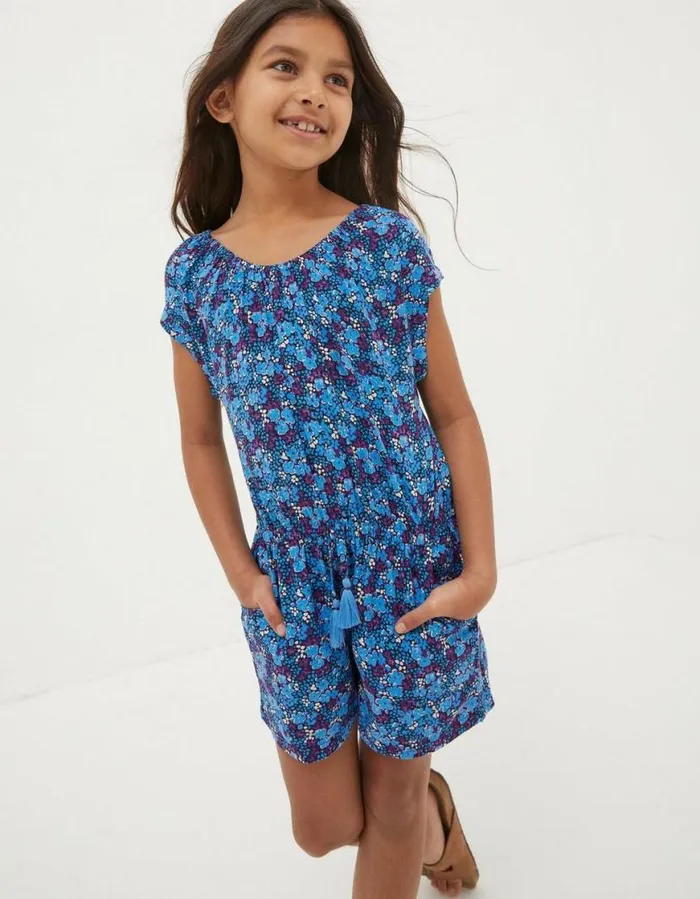 Girls Dresses Skirts and Jumpsuits FatFace Ink Floral Printed Playsuit Blue