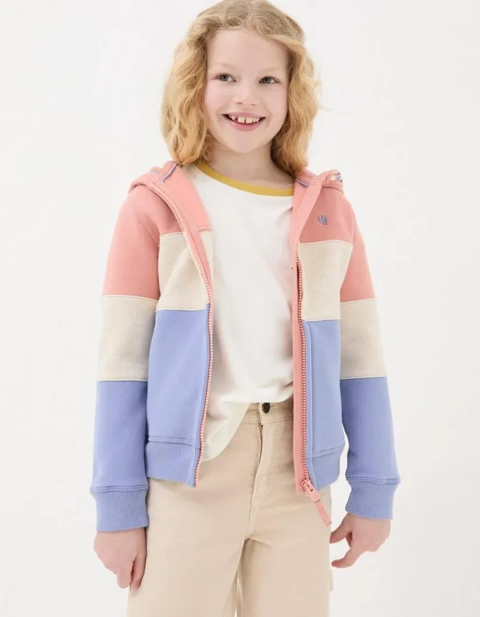 Girls Sweatshirts and Hoodies FatFace Colour Block ZipThrough Hoodie Washed Blue
