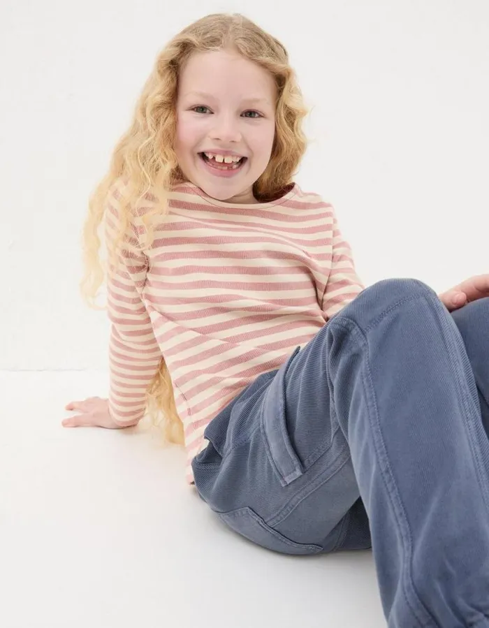 Girls Tops and TShirts FatFace Fine Stripe Jersey T Shirt Natural