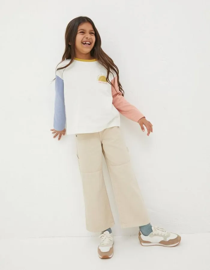 Girls Tops and TShirts FatFace Sun Embroidered Long Sleeve TShirt Natural White