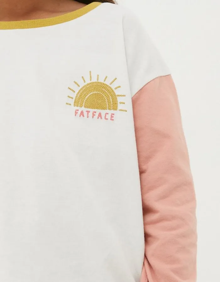 Girls Tops and TShirts FatFace Sun Embroidered Long Sleeve TShirt Natural White