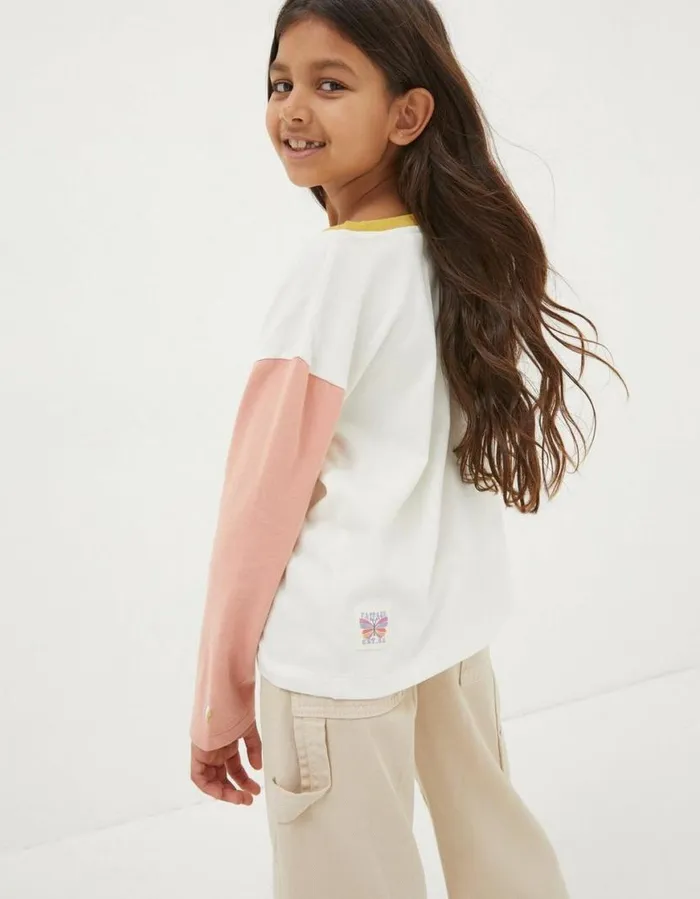 Girls Tops and TShirts FatFace Sun Embroidered Long Sleeve TShirt Natural White