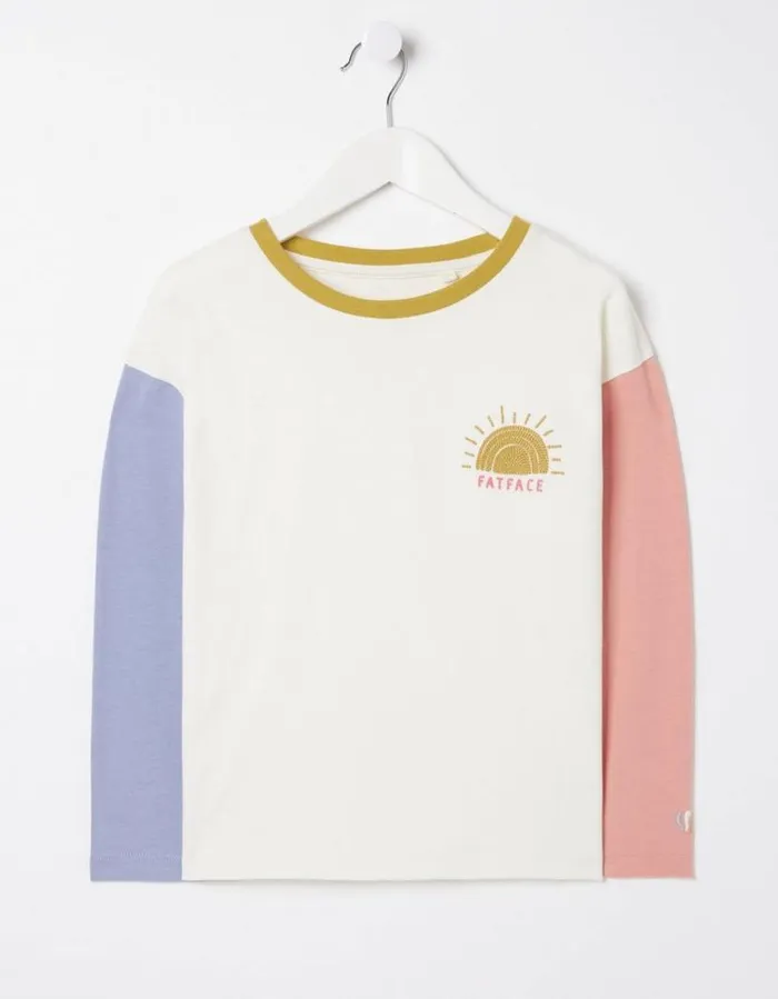Girls Tops and TShirts FatFace Sun Embroidered Long Sleeve TShirt Natural White